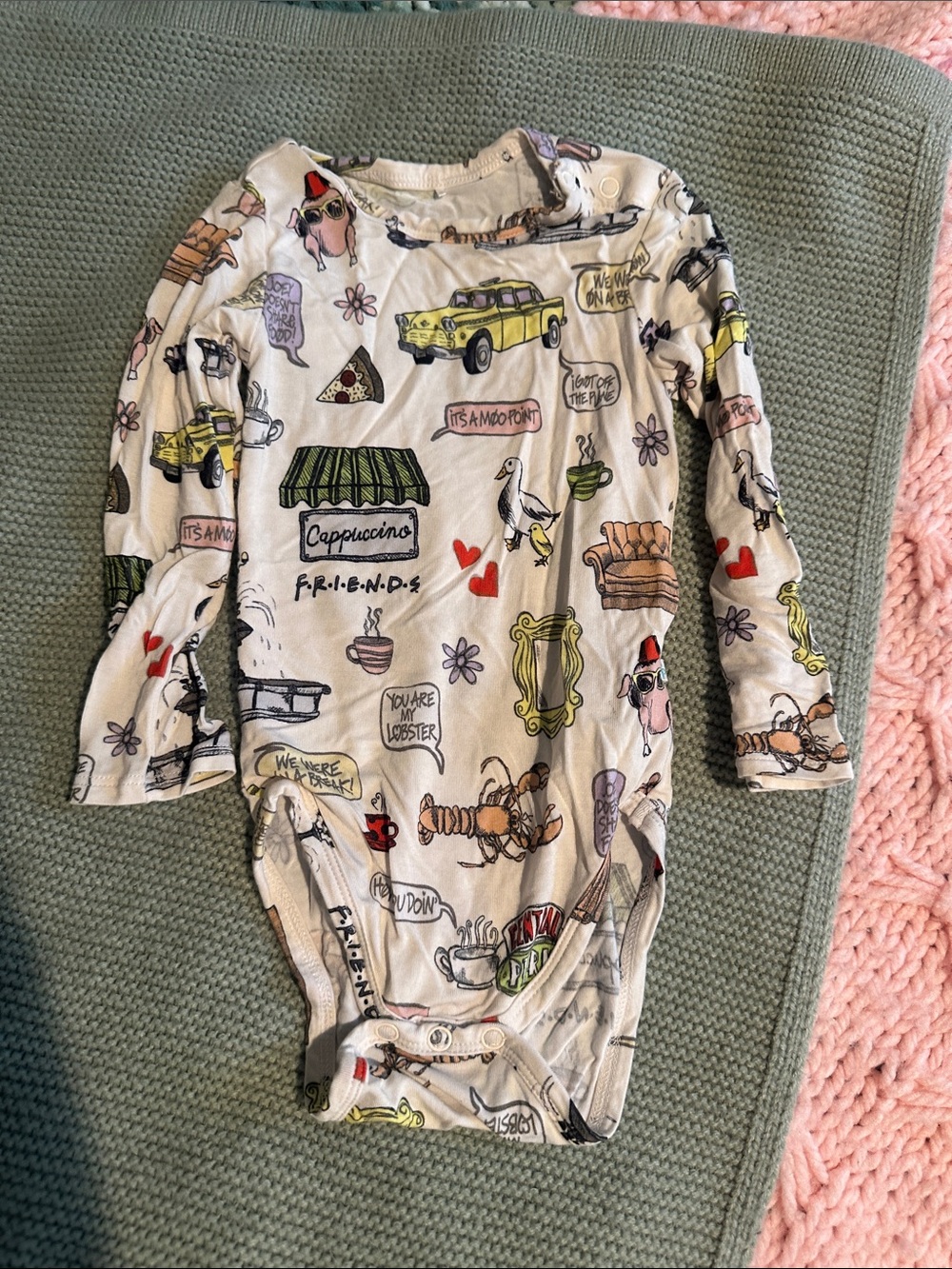 Posh Peanut Cream Long-Sleeve One-Piece with Multicolor Friends Print